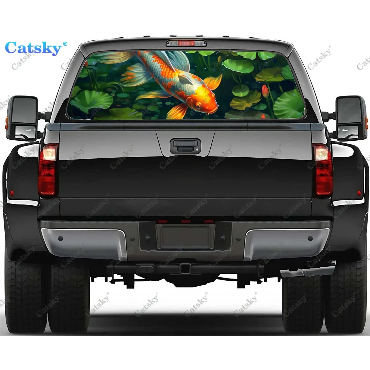 Ink Painting of Koi Fish Rear Window Decal Fit Pickup,Truck,Car Universal See Through Perforated Back Window Vinyl Sticker