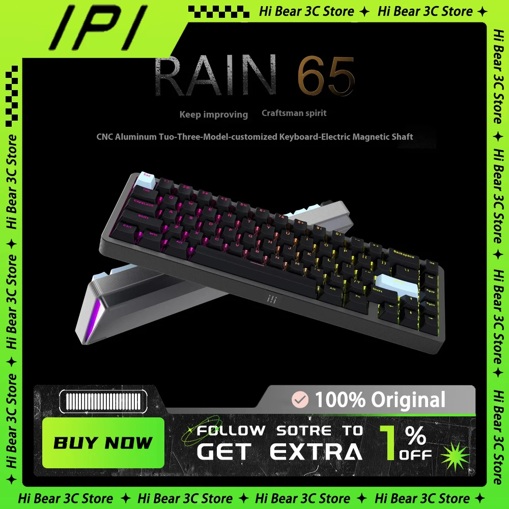 

IPI Rain65 Magnetic Switch Mechanical Keyboard Three Mode Return Rate Gaming Keyboard 8000hz Aluminium Alloy Keyboard Gamer Gift