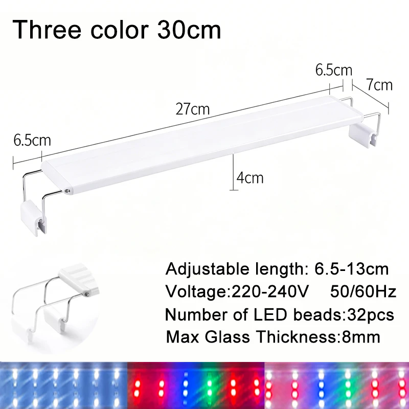 Aquarium LED Fischbecken-Beleuchtung, 3-Farben Vollspektrum Einstellbare Wasserpflanzen-Lampe, Teleskopische Clip-On-Leuchte für 18-75cm Aquarien – Detail 3