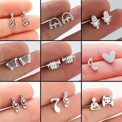 Tragus Piercing Cartilage Earring For Women Classic Guitar Musical Instrument Stainless Steel Note Stud Earrings Party Gift