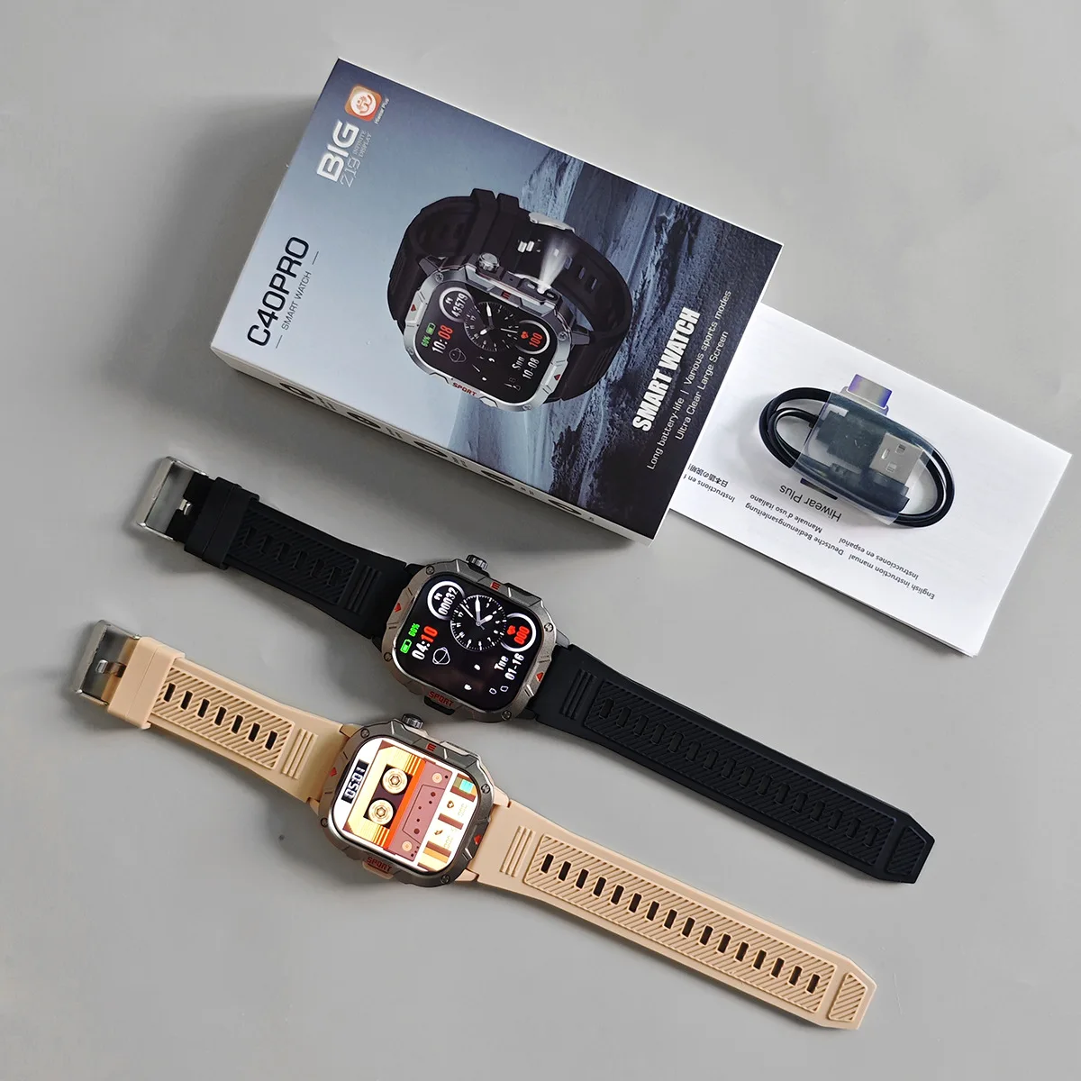 2025 Новый светодиодный фонарик для улицы, спортивные водонепроницаемые часы с тремя доказательствами, 2,19-дюймовый большой экран, голосовой помощник, Bluetooth-вызов