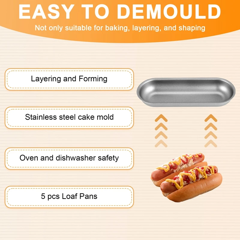 ก้อนกระทะ 5 ชิ้นแม่พิมพ์สุนัขร้อนเหล็กคาร์บอนไส้กรอกแม่พิมพ์ไม่ติดภาชนะ