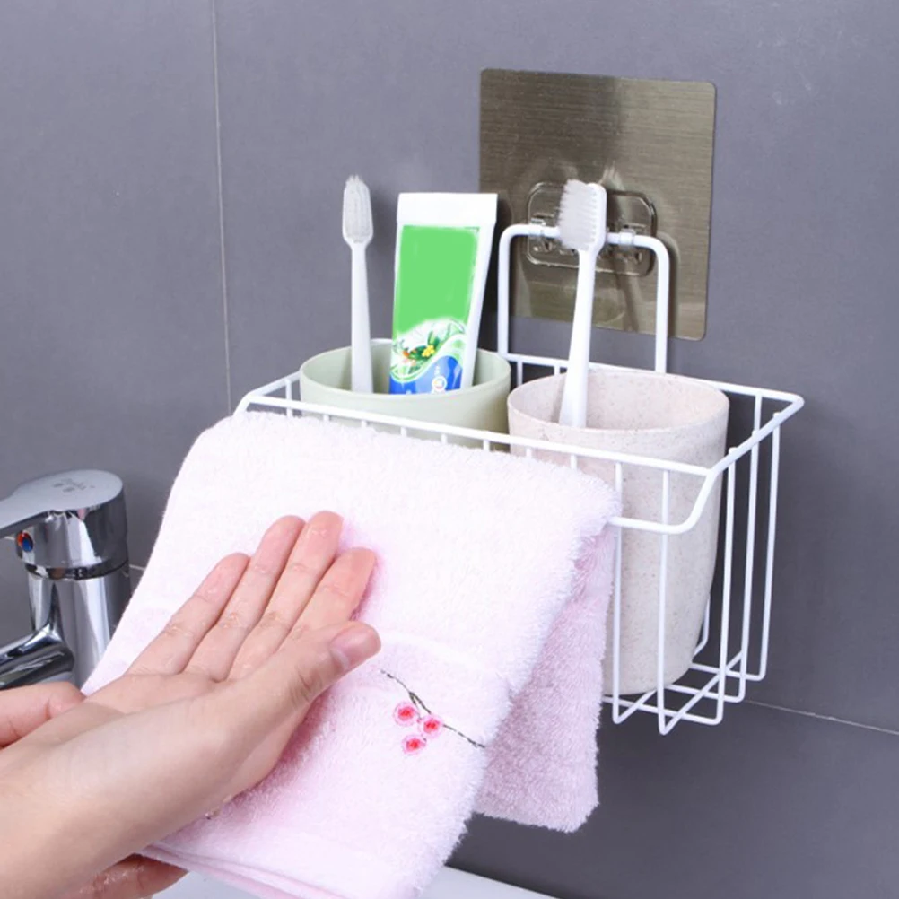 

Nail-free Storage Basket Iron Wall Mounted Hanging Wire Organizer for Bathroom Kitchen Toilet Shower Metal Rack Toiletries