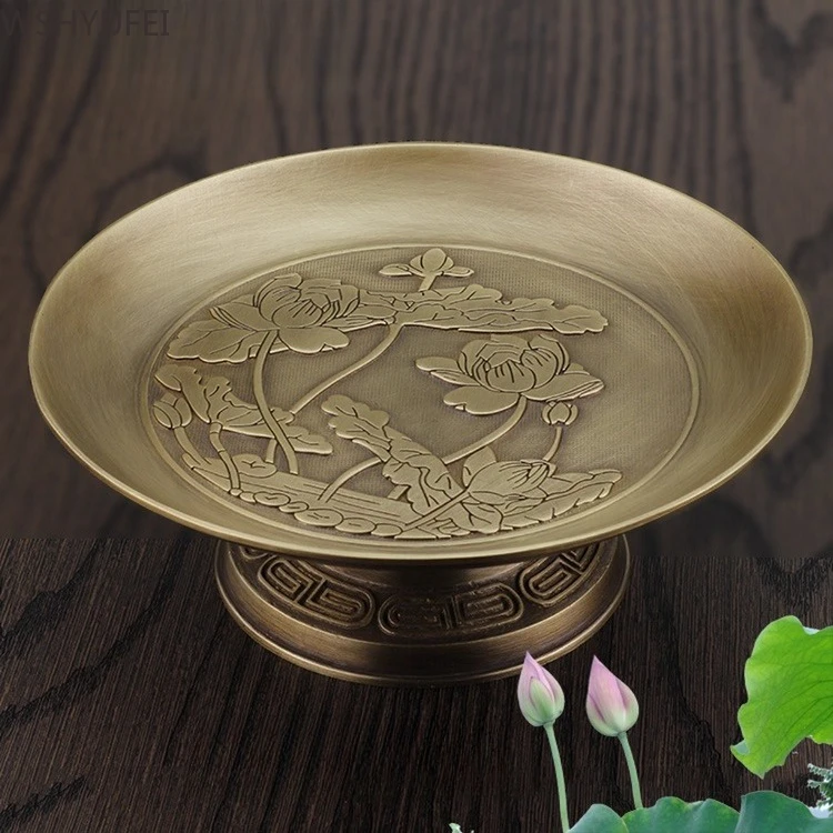 Brass Offering Plates Household Worship Buddha Fruit Plate Guanyin God of Wealth Offering Special Purpose Disk High Foot Plate