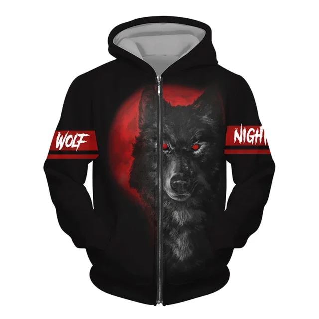 

New men's hoodie with Wolf Print 3D street punk style zipper fashion retro clothing men's fashion trend top