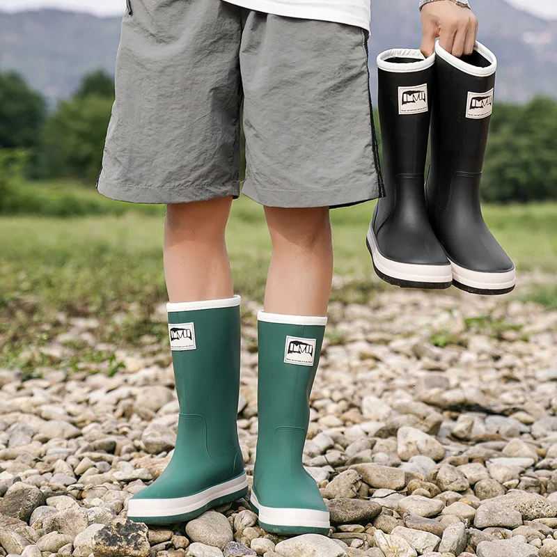 

Fashion Men's Rain Boots Rubber Gumboots 2024 Slip on Mid-calf Waterproof Working Boots Comfort Non-slip Fishing Shoes for Men