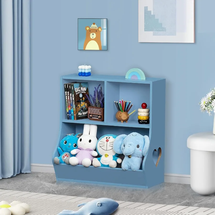 Houten 3Cubby boekenplank en opbergorganisator voor speelkamer, slaapkamer, kinderkamer en school, veilige en duurzame kast met 23,62'' Hei