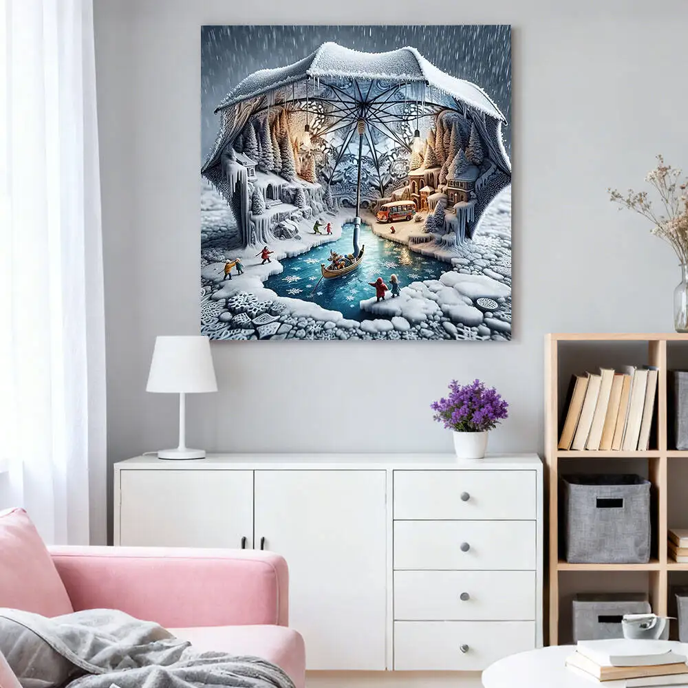 Алмазная картина, зимовый пейзаж, зонтик, полная дрель, круглые акриловые стразы без рамы, домашний офис, Настенный декор, праздничный подарок