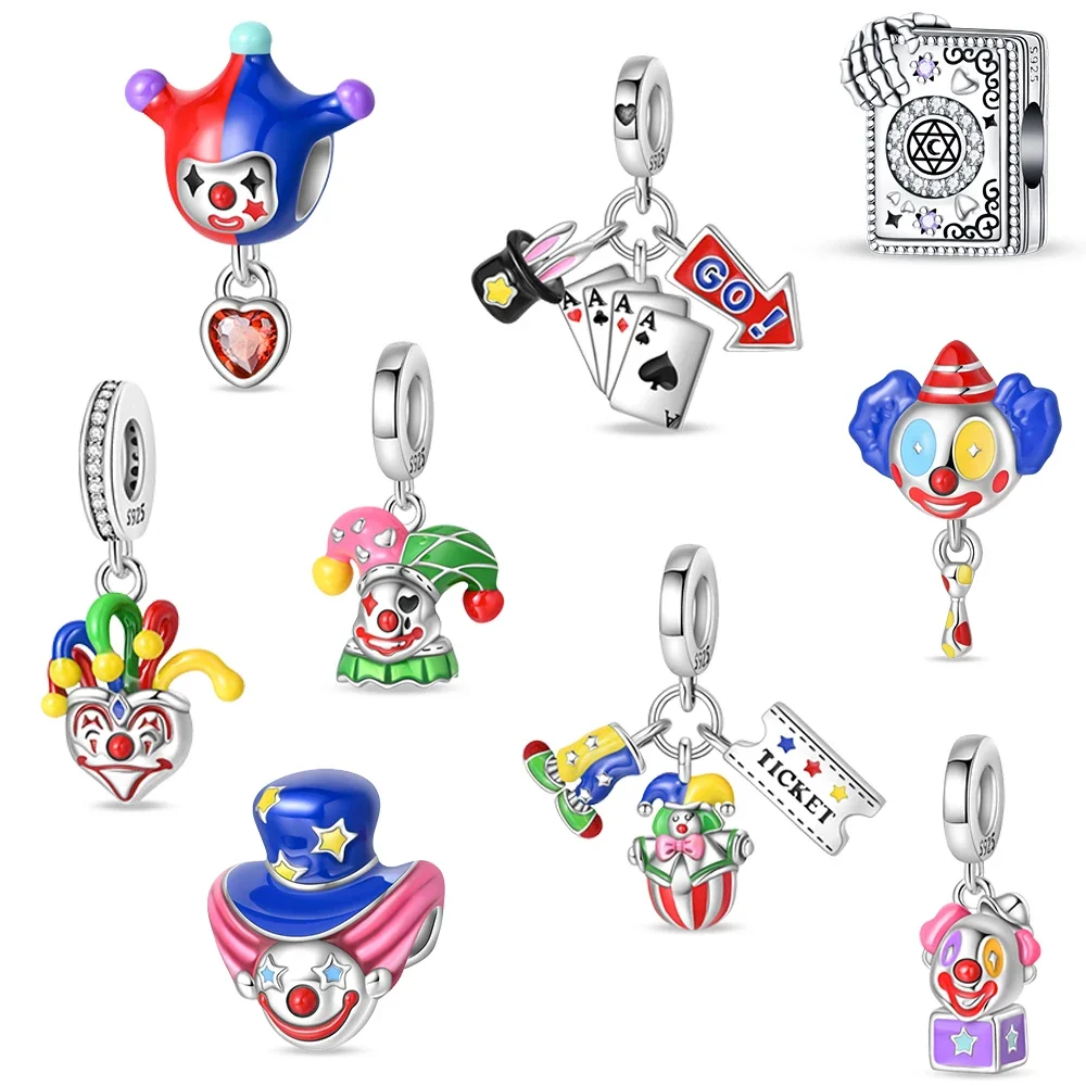 

Funny Clown Masks, Circus & Playing Cards Dangle Charm Fits Original Bracelet 925 Sterling Silver Necklace Halloween Pendant