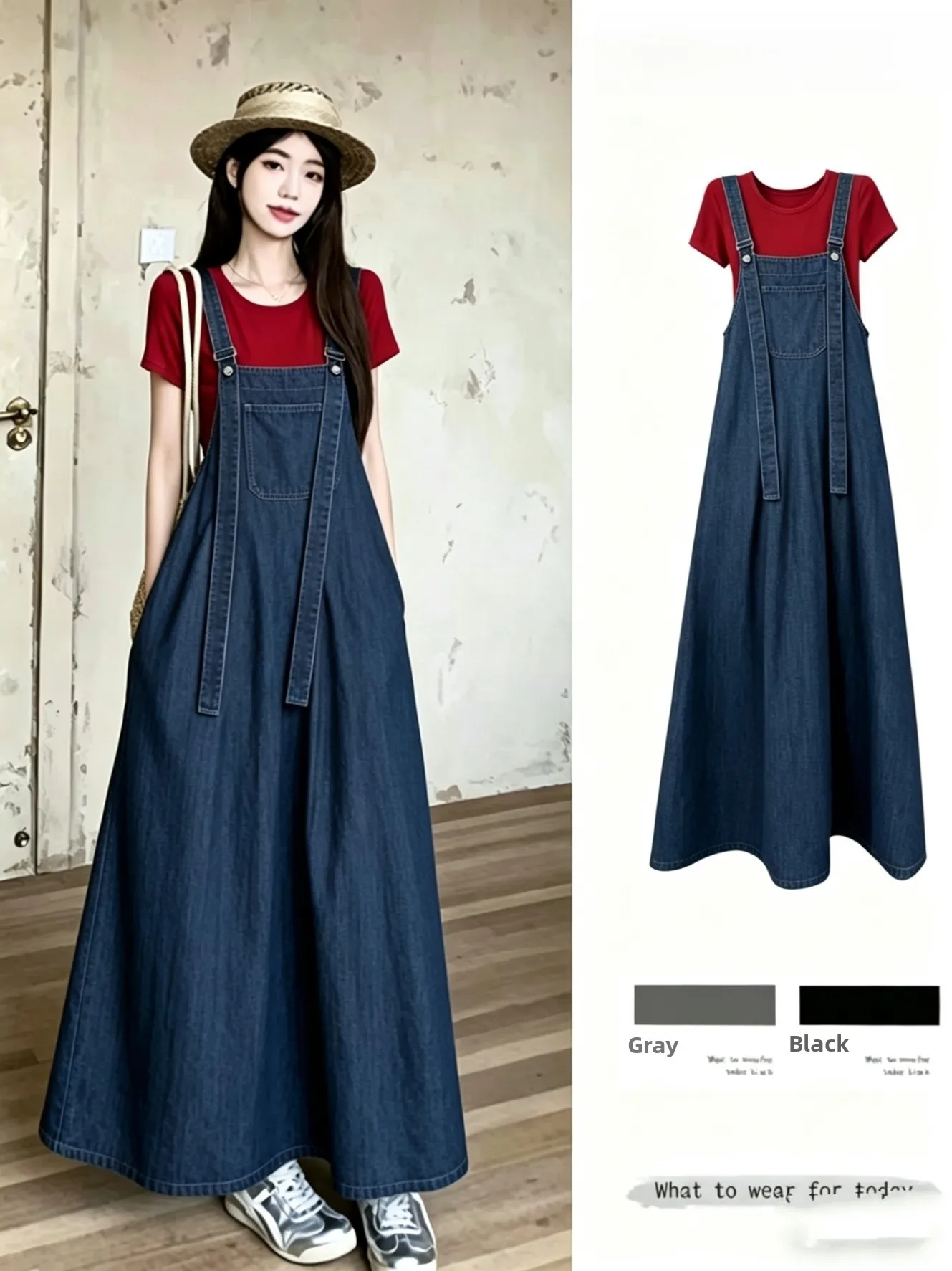 

plus Size Women's Red T-Shirt And Denim Skirt Set Casual Slimming Summer Fashion Thin Jeans Long Dress Casual Style Two-Piece...