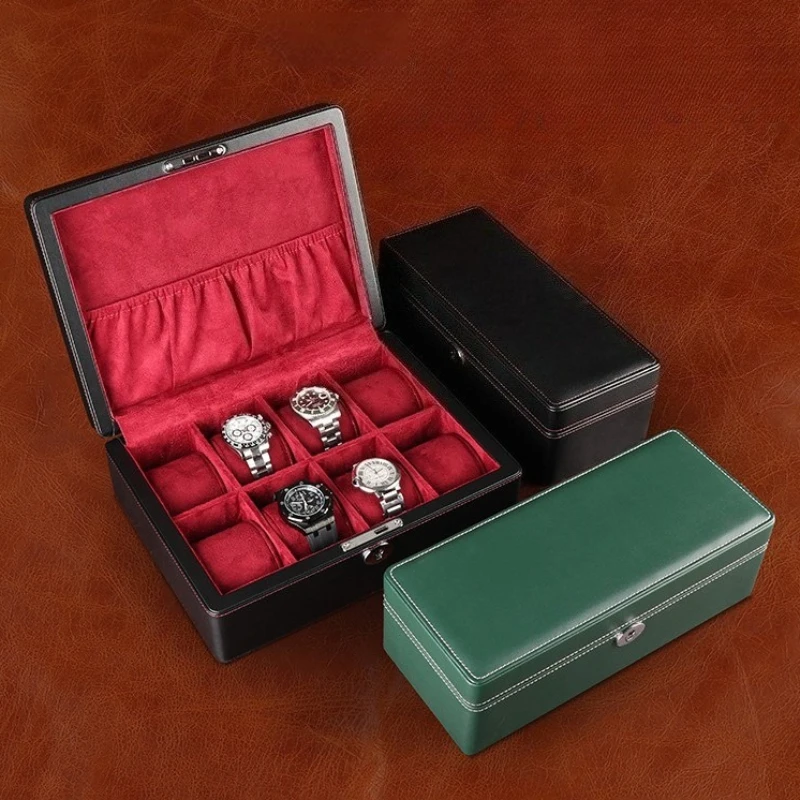 

4/8 Slot Watch Storage Box Leather Luxury Watch Box Men Wrist Watches Organizer Case Travel Dustproof Watches Boxes with Lock