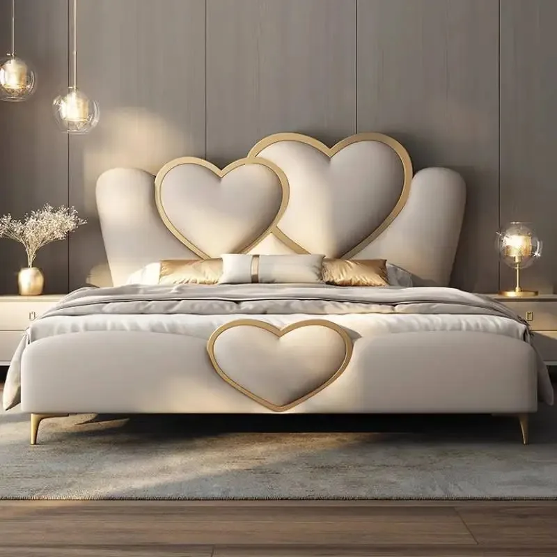 King Size Headboard Simple Double Bed Wooden Nordic Queen Frame Double Bed Luxury Modern Weird Lit 2 Personnes Home Furniture