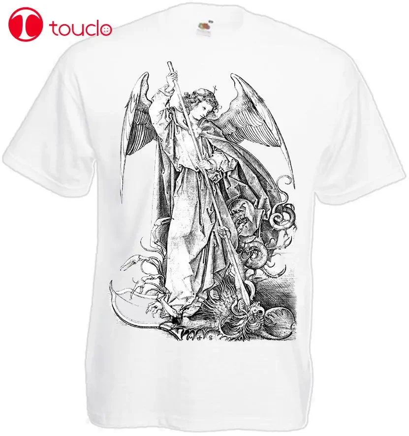 Saint Michael The Archangel Desytoy Devil 1469 White T-Shirt Catholic Christiannew 100% Cotton For Man Shirts Sweater Unisex