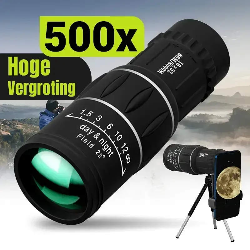 Telescopio Monocular 16x52, alcance con Zoom óptico de doble enfoque de alta potencia, gran aumento, telescopio nocturno de largo alcance