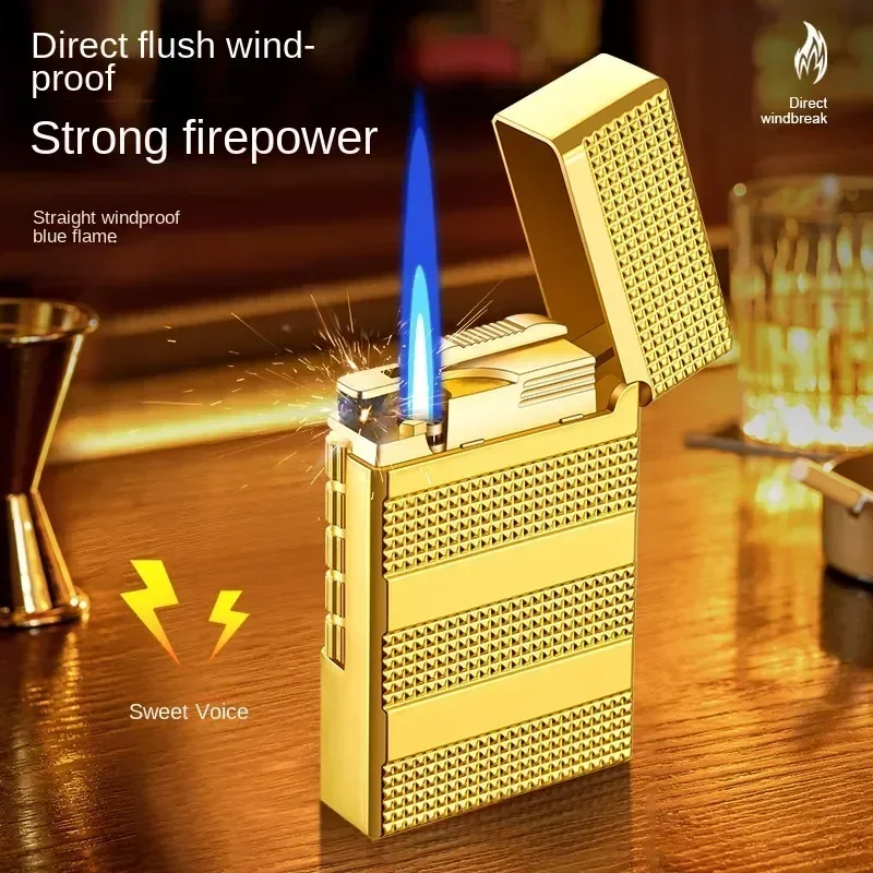New Metal windproof cigarette lighter, butane lighter, grinding wheel sliding ignition torch lighter, men's gift for smoking