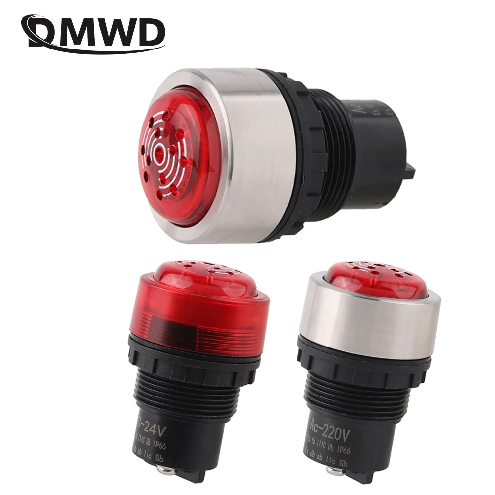 Waterproof 30mm Metal/Plastic Buzzer Sound DC24V AC220V IP66 M30 BD8030 90db Screw Terminal Red LED