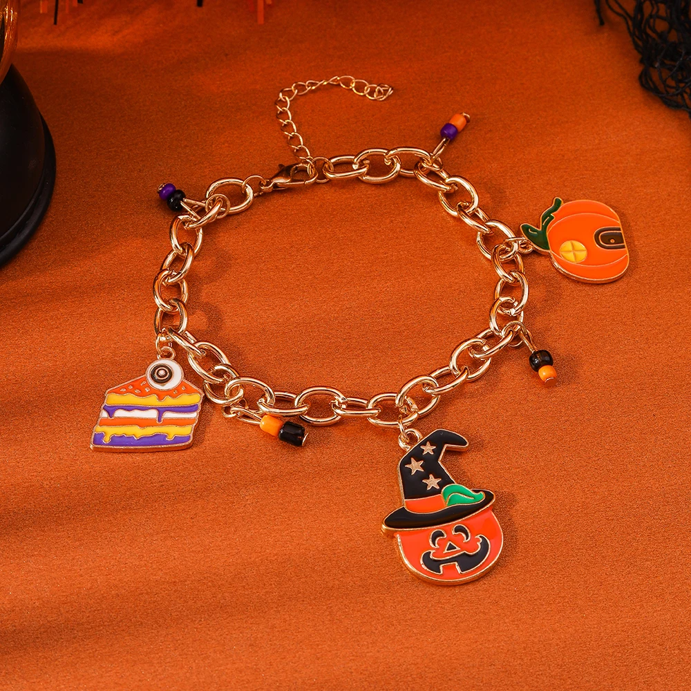 

Aihua Fashion Halloween Ghost Web Spider Eyeball Pumpkin Bracelet for Women Halloween Night Party Jewelry Gifts
