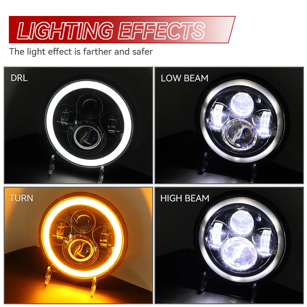 7inch LED Headlight +4.5inch Fog Lights 7"Bracket Mounting Ring Parts for Harley Touring Electra Glide Road King Street Glide image 5