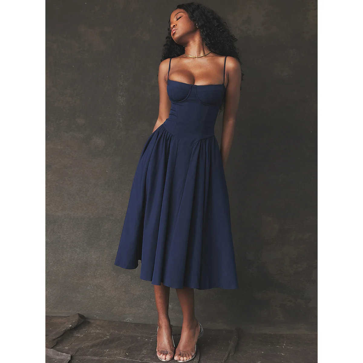 Sommer Frauen elegante ärmellose rücken freie Falten kleider Dame sexy feste Schlinge Midi-Kleid 2024 weibliche Party Abend A-Linie Roben – Detail 17