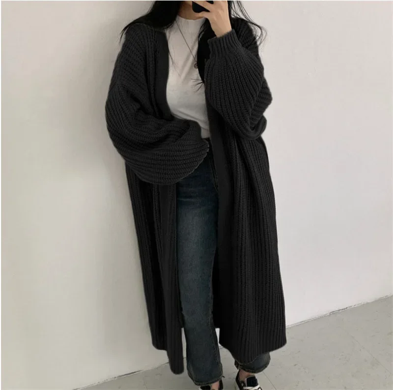 

Women's Autumn and Winter New Korean Version Preppy Knit Cardigan V-neck Loose Solid Color Threaded No-button Sweater Coat Y2k