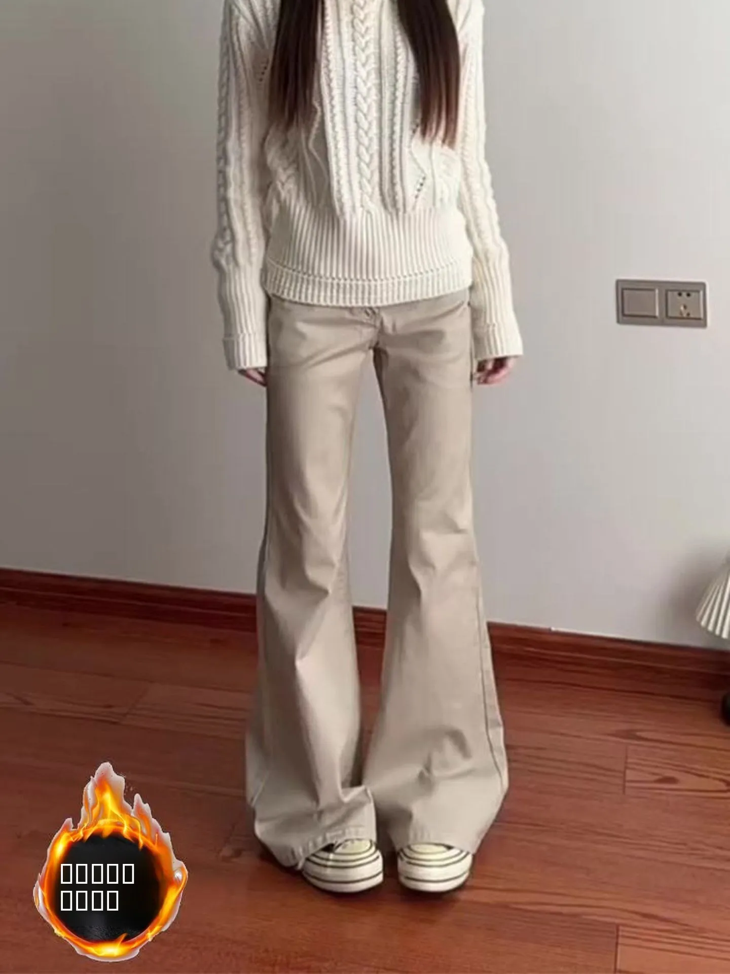 

Американские джинсы-скинни цвета хаки с флисовой подкладкой, женские, с высокой талией, прямые, осенне-зимние, модные, больших размеров