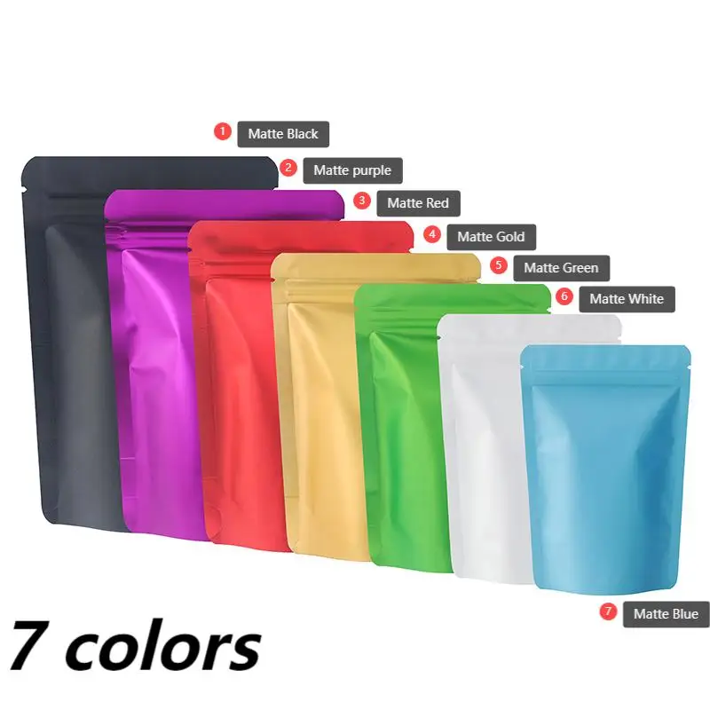 50pcs matte color anti-odor can stand up zipper self-sealing bags tea coffee bean storage storage seal Mylar bags