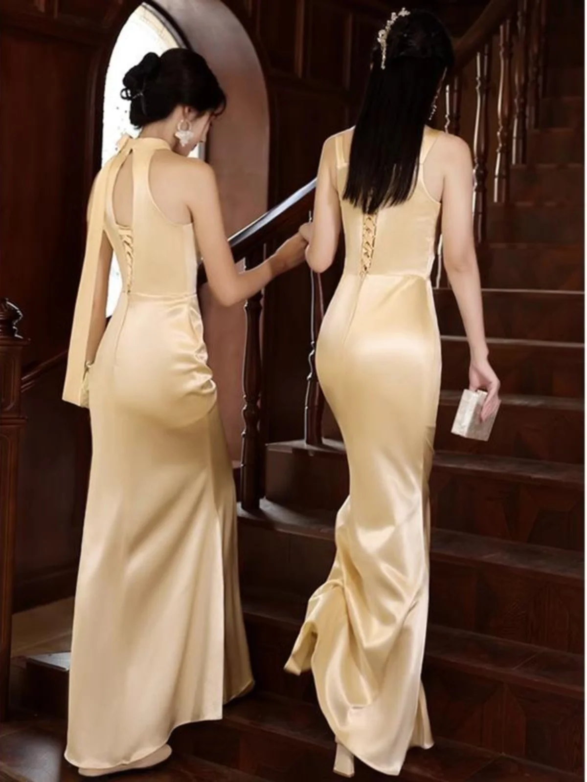

Satiny Fi Tail Maids Dr Ele Performance Wedding Host Skirt Long Evening Gown for Bridal ow Cany Annual Ball