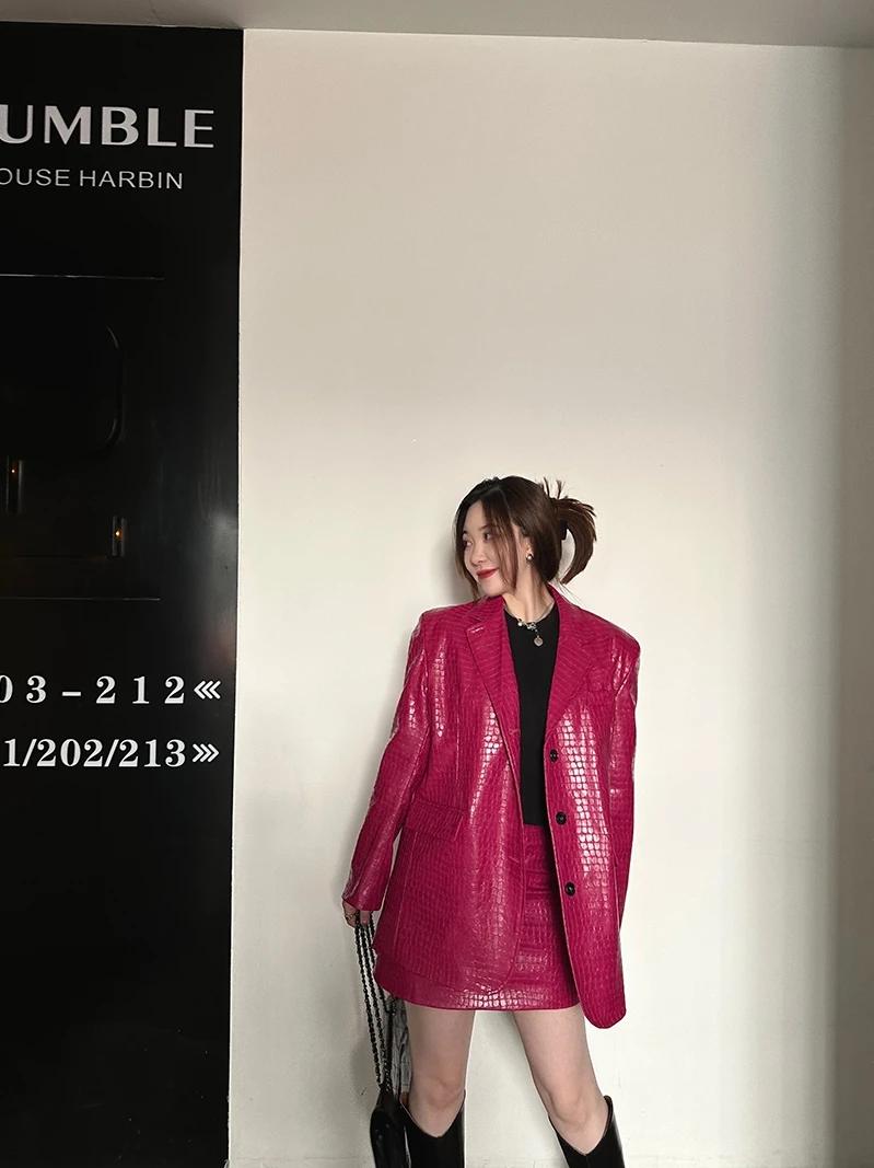 Cool Street Sle Giacca in pelle PU colorata con motivo coccodrillo Fire Dragon Fruit per le donne Primavera 2023 Pendolarismo Faion