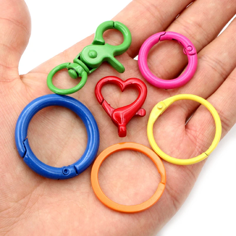 New Fashion Multi-colors Mixed Alloy Open Rings Lobster Clasp Hooks DIY Keychain Jewelry Making Findings Supplies Accessories