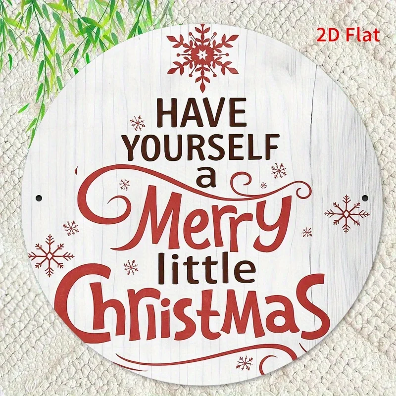 Metalowy szyld ścienny 2D w stylu vintage retro z napisem świątecznym: "Have Yourself a Merry Little Christmas" - 19,81x19,81 cm, okrągły, rosyjski styl.