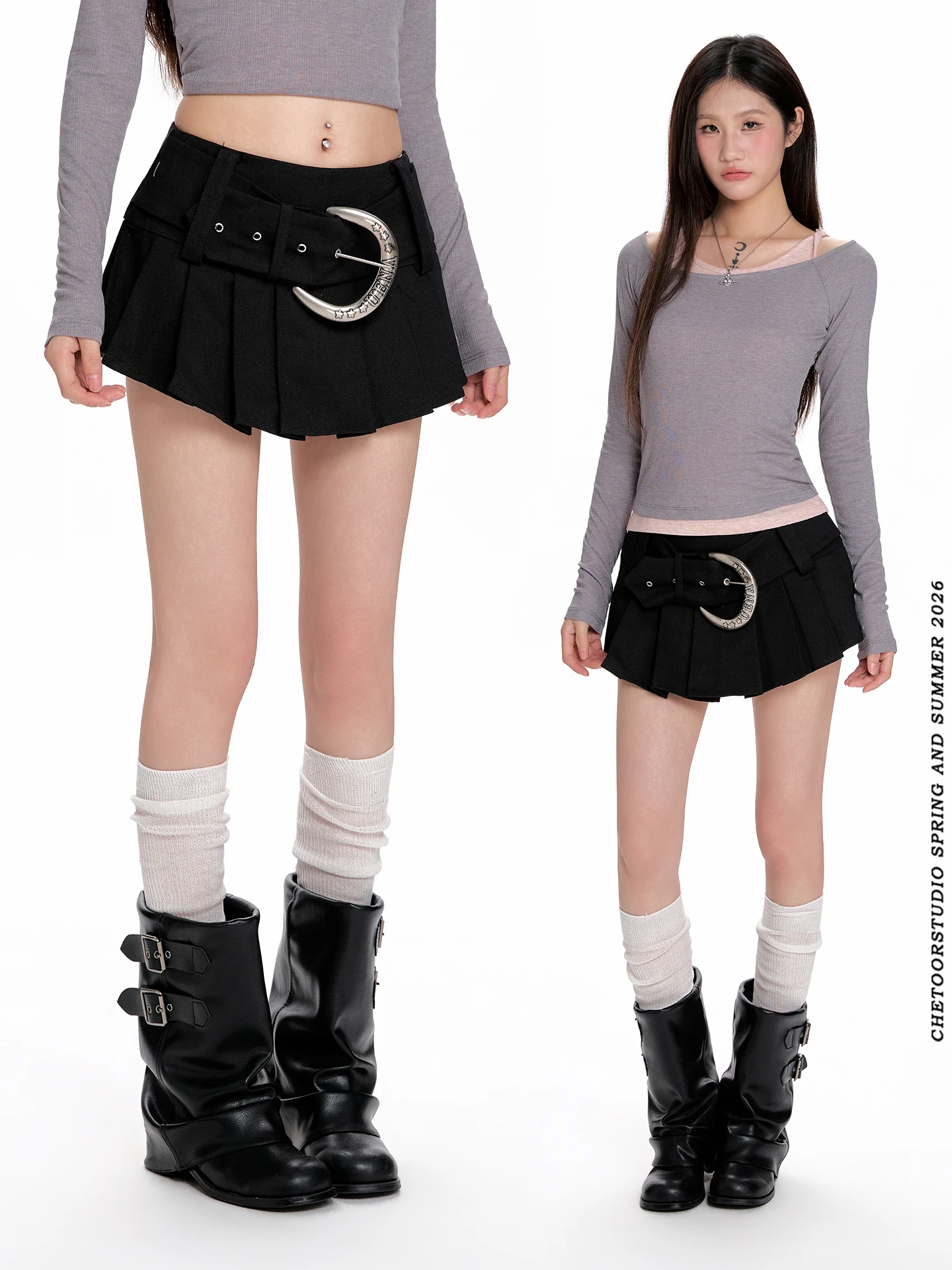 

Черная юбка-полусолнце с завышенной талией и декоративным поясом для похудения, женская юбка в стиле пудел, стильная, в студенческом стиле, из полиэфирного волокна