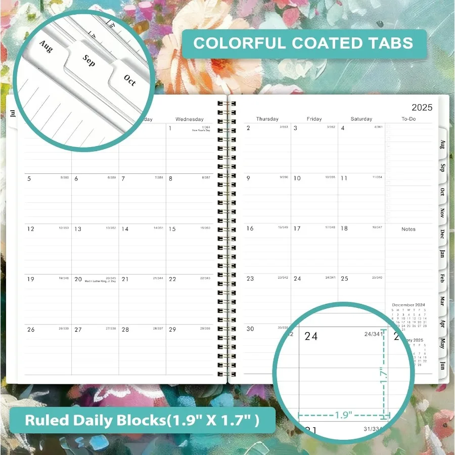 20252026 مخطط أكاديمي 8.5 بوصة × 11 بوصة يوليو 2025 يونيو 2026 غلاف ورقي سميك أسبوعي وشهري 12 علامة تبويب شهرية TwinWire Bind #5