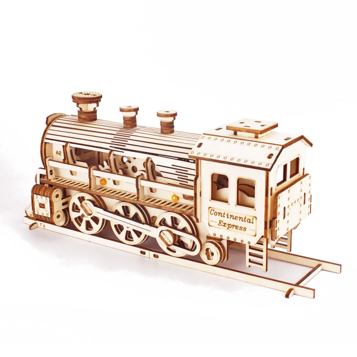 Express Steam Train Locomotive with Railway Self Assembling 3D Wooden Puzzle Scale Mechanical Model Toy for Adults and Kids