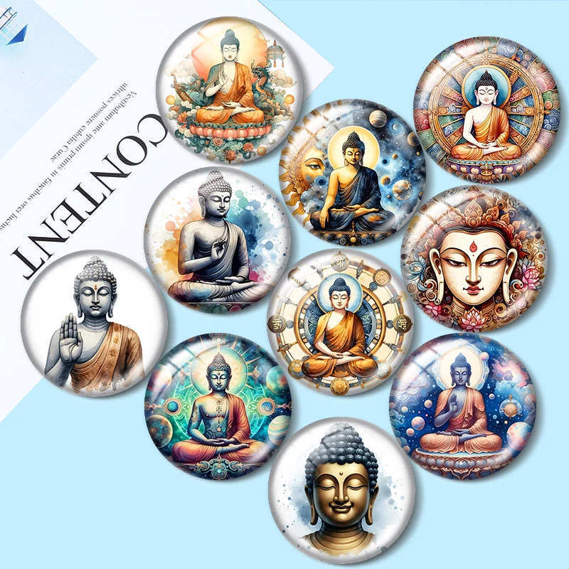 

Watercolor Buddha 10pcs 12mm/16mm/18mm/30mm Round Photo Glass Cabochon 25mm Demo Flat Back Making findings