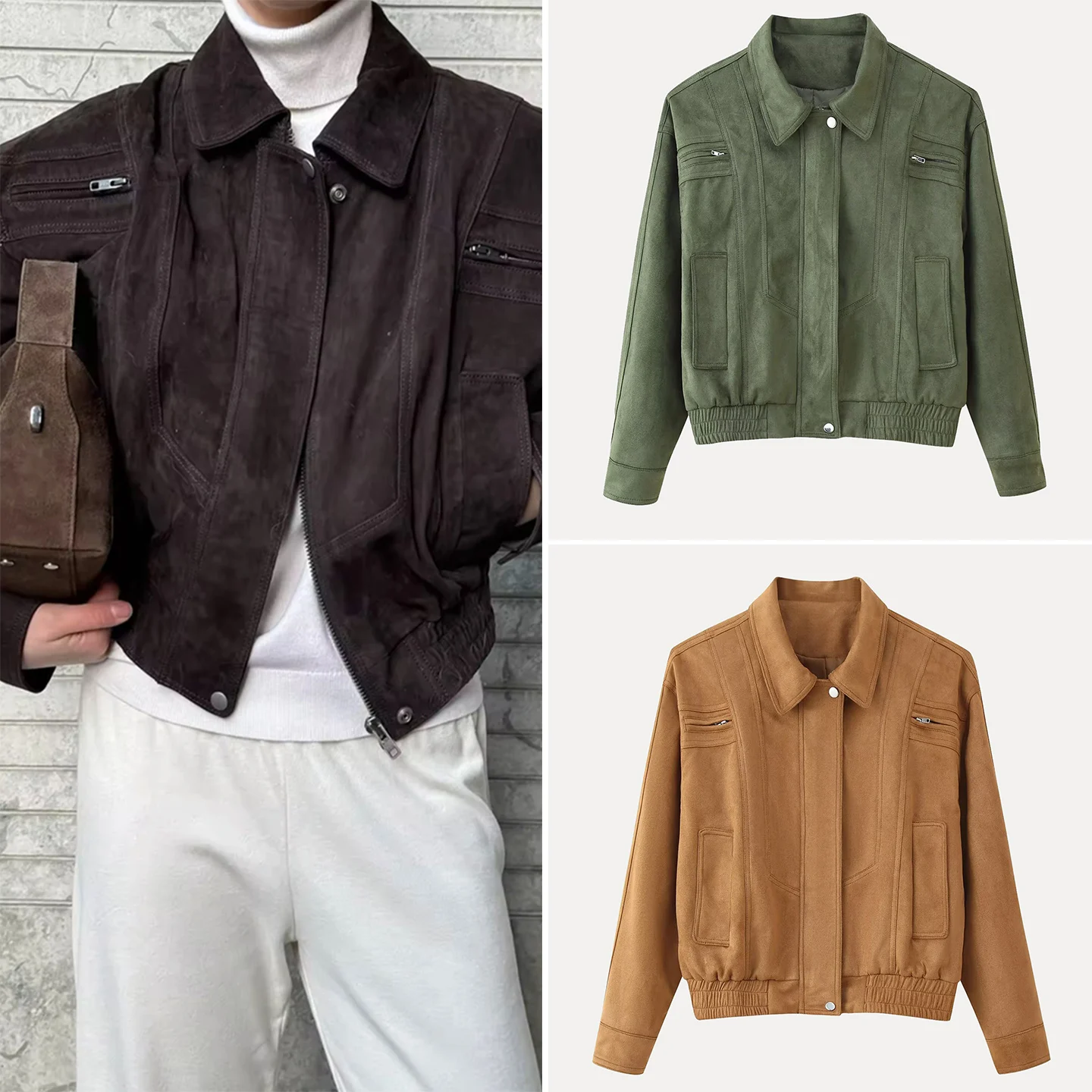 

Faionable Suede ort Спецодежда Jaet Женская футболка Color Blo Design Осень Новое поступление на молнии Long Sve