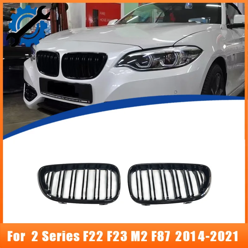 ABS Double Slat Gloss Black Split Kidney Grille For BMW 2 Series F22 F23 M2 F87 2014-2021 Parrilla Front Grill Car Mod Accessory
