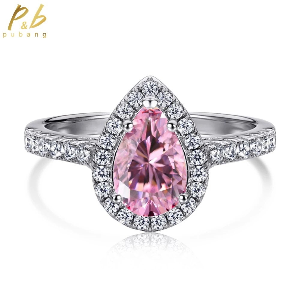 

PuBang for Women Anniversary Gift Fine Jewelry 100% 925 Sterling Silver Pear Gemstone Created Moissanite Cocktail Ring Wholesale