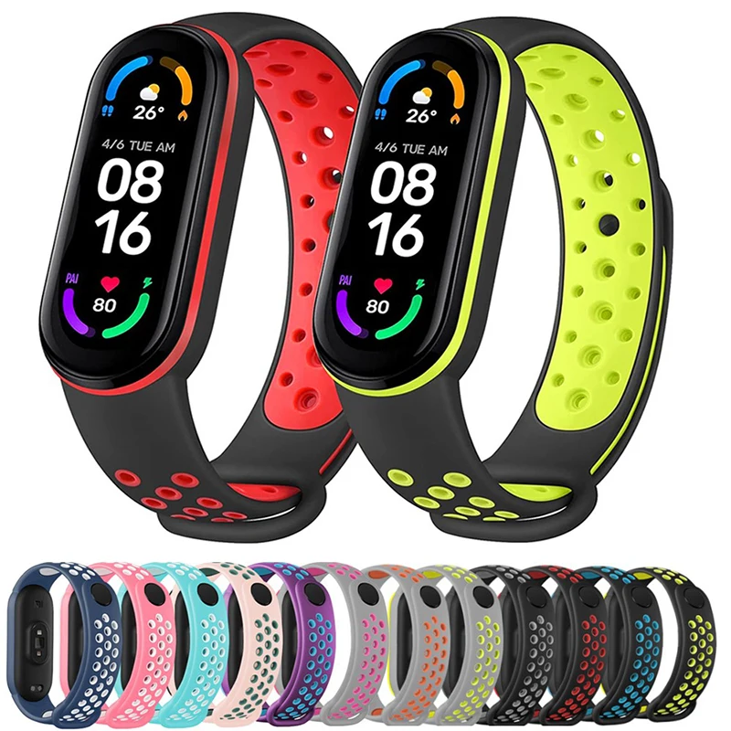 Sport watchband For Xiaomi Mi Band 7 6 5 Smartwatch band 6 band 4 Air-Hole Silicone Replacement bracelet on Mi band 5 6 7 straps