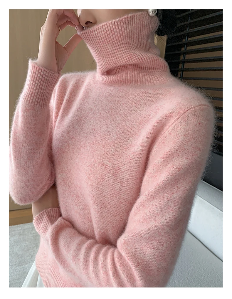 Fall/Winter 2024 New cashmere sweater women\'s double thick turtleneck pullover sweater long sleeve solid color bottoming sweater