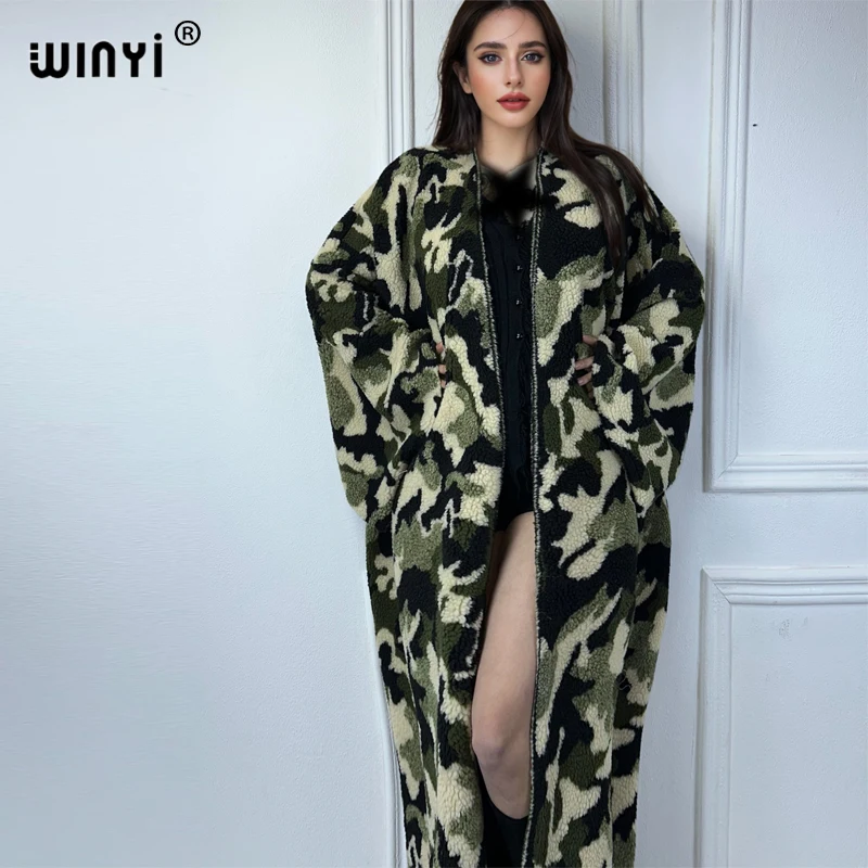 WINYI camouflage Afrika dames losse jassen winter Warm lang donsvest luxe kleding kimono abaya dubai luxe winteroutfits