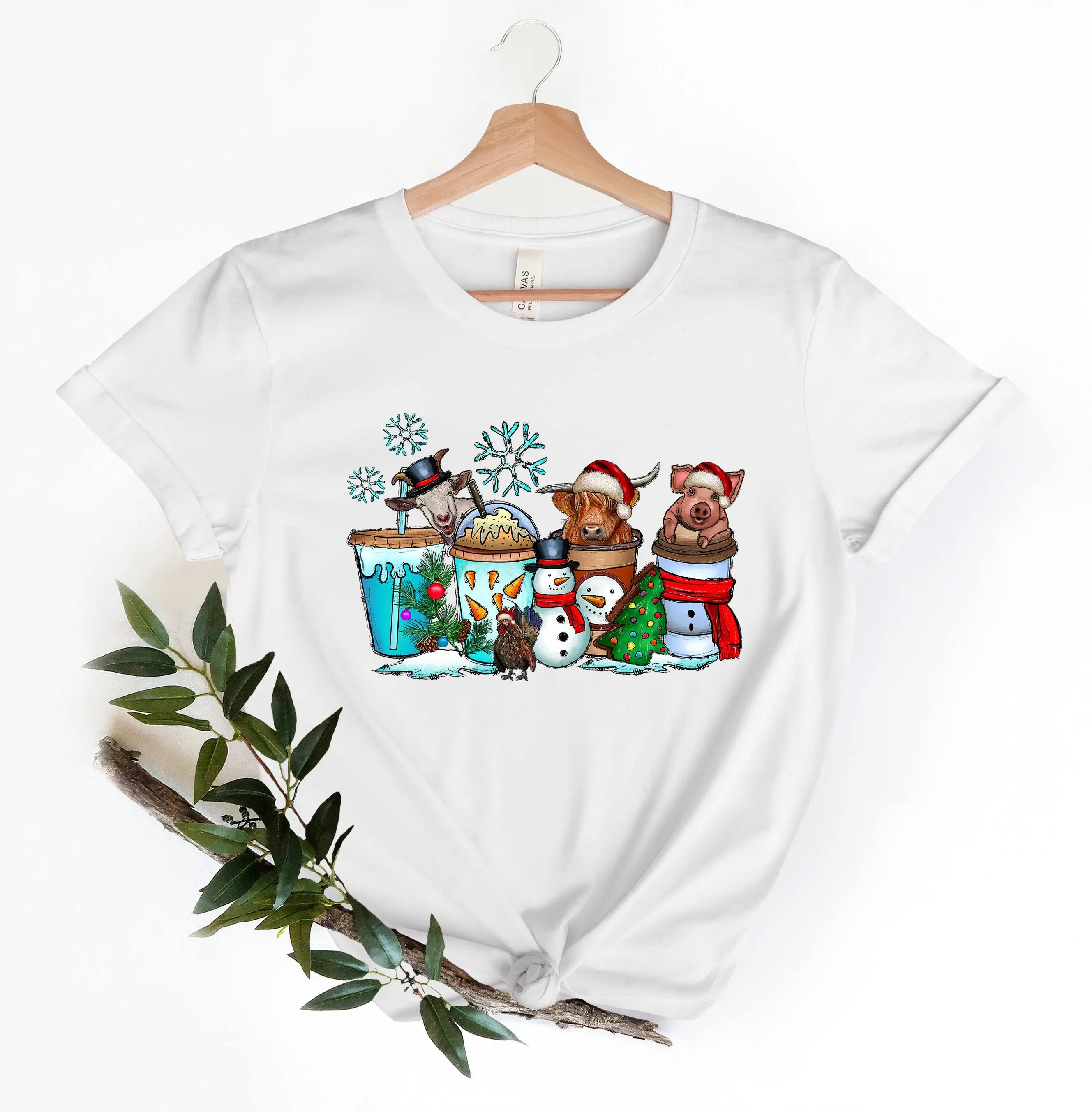 Farm Animals Christmas T Shirt Merry Heifers Highland Cow Farmer Animal Lover