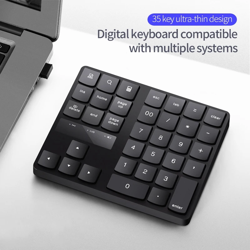 2.4G Wireless Numeric Keypad, Rechargeable Number Pad Keyboard with 35 Keys for PC/Laptop/Macbook/IMac