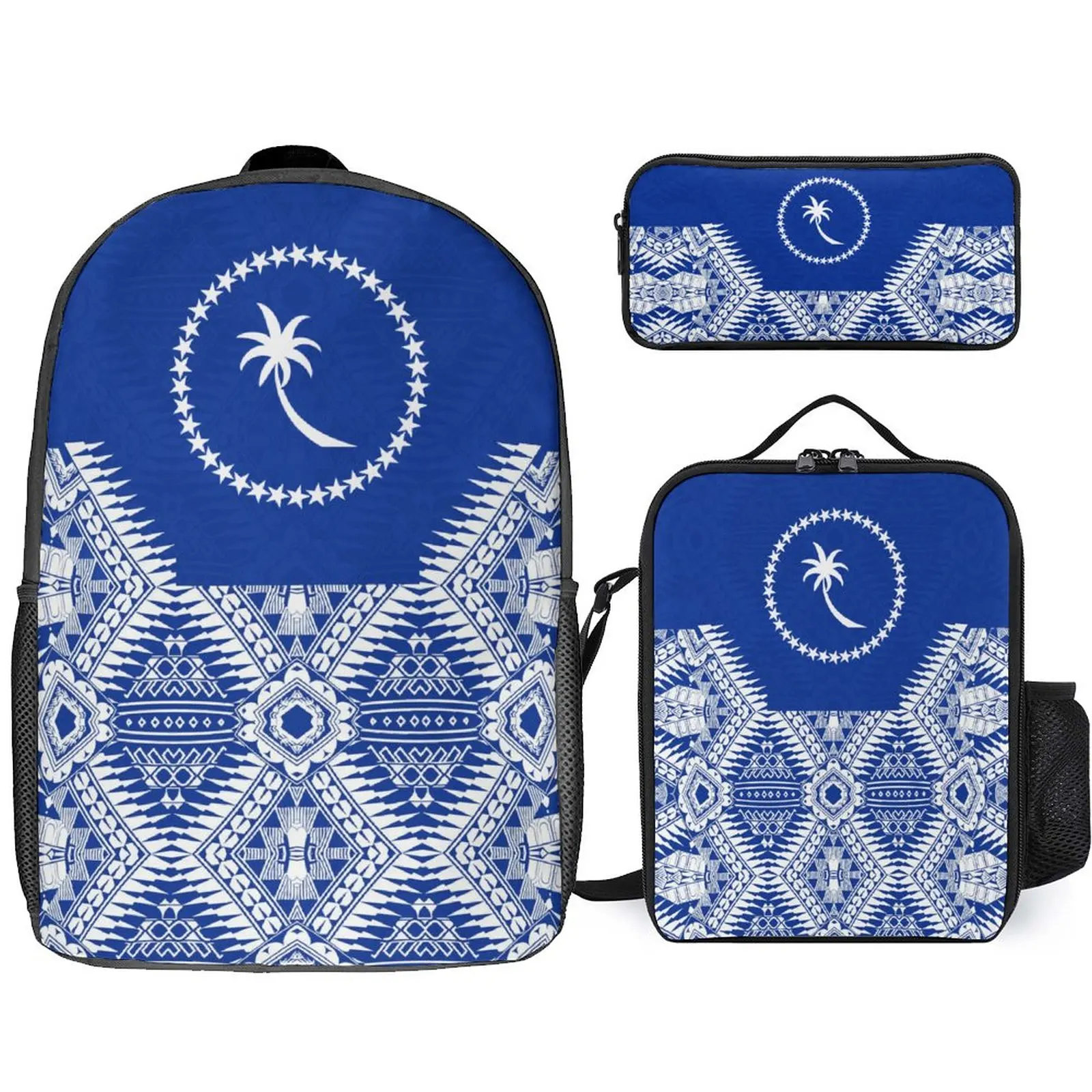 

Customized Three Piece Polynesian Vintage Tribal Ethnic Style Backpack Lunch Bag Pencil Box School Camping Essential Travel Bag