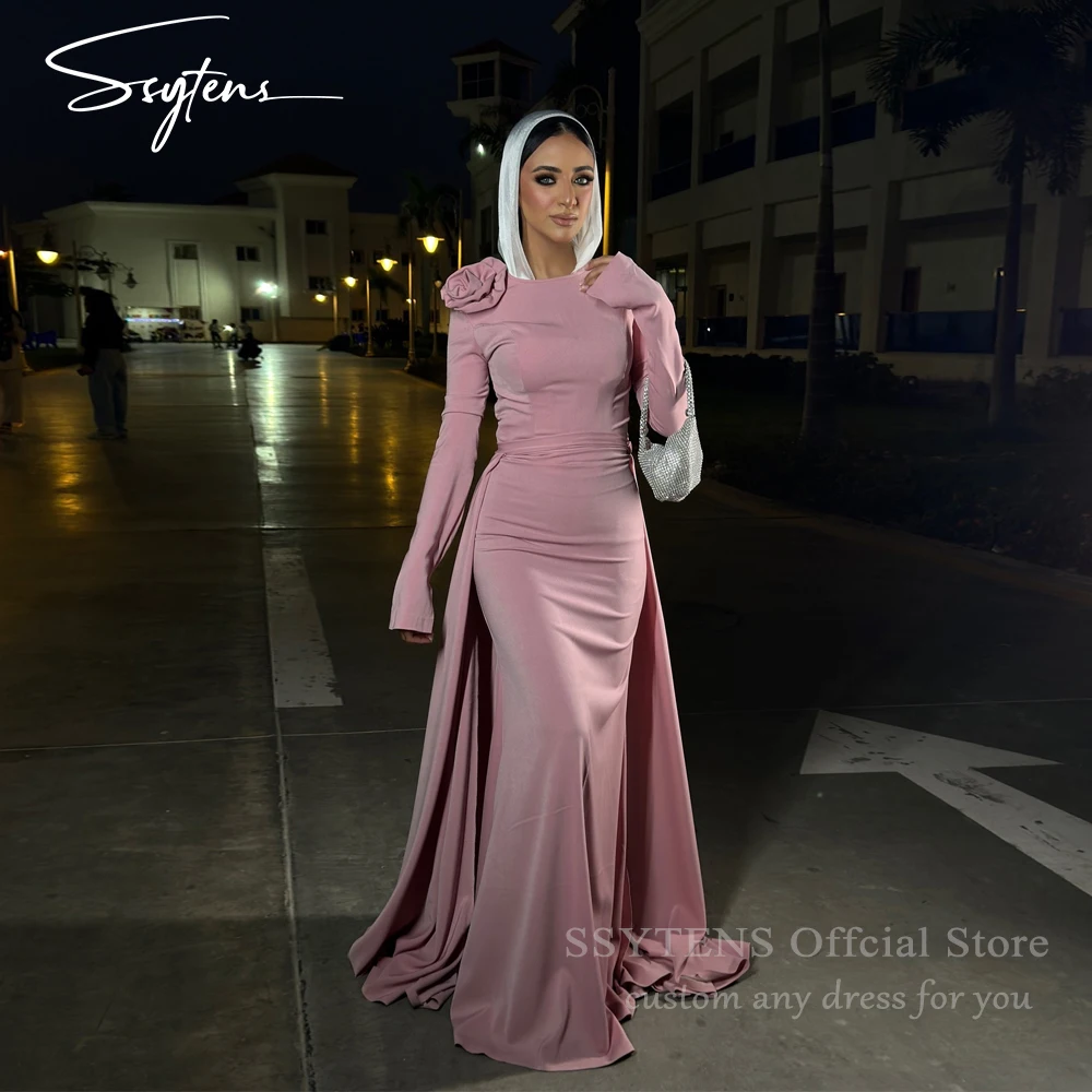 

SSYTENS Dubai Elegant Pink Evening Dresses for Women Flower Wedding Formal Occasion Prom Gowns Saudi Women Mermaid Party Dress