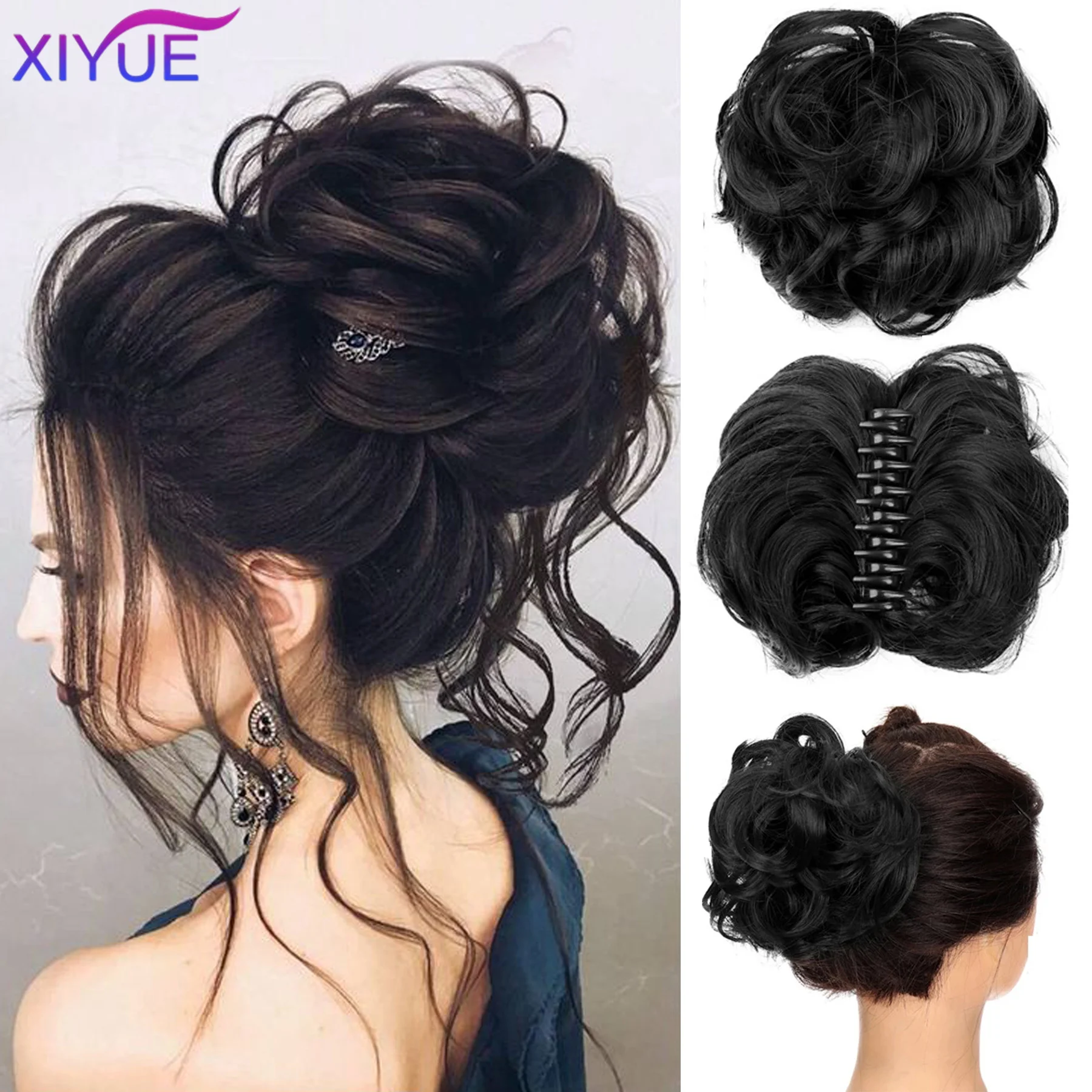 

XIYUE Messy Bun Hair Piece Claw Clip Tousled Updo Hair Buns Hairpiece Extensions Curly Faux Bun Hair Pieces for Women