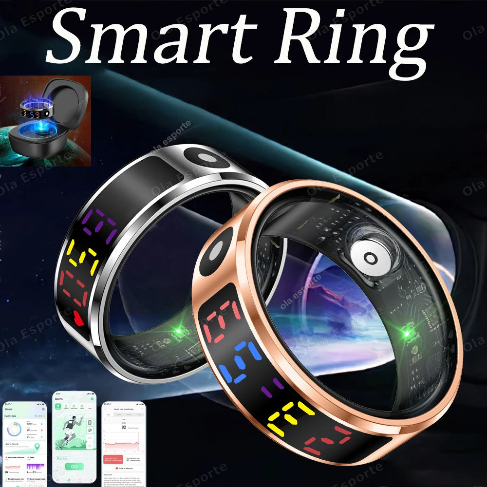 

New R12 Color LED Smart Ring Touch Display Screen 5ATM Waterproof Bluetooth Health Monitor Gesture Control Sport SmartRing 2025