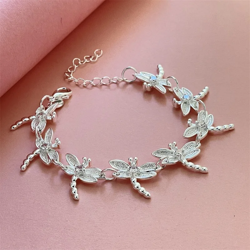 

925 Sterling Silver Bracelet Full Dragonfly Bracelet Women's Fashionable Simple Birthday Party Wedding Anniversary Jewelry Gift