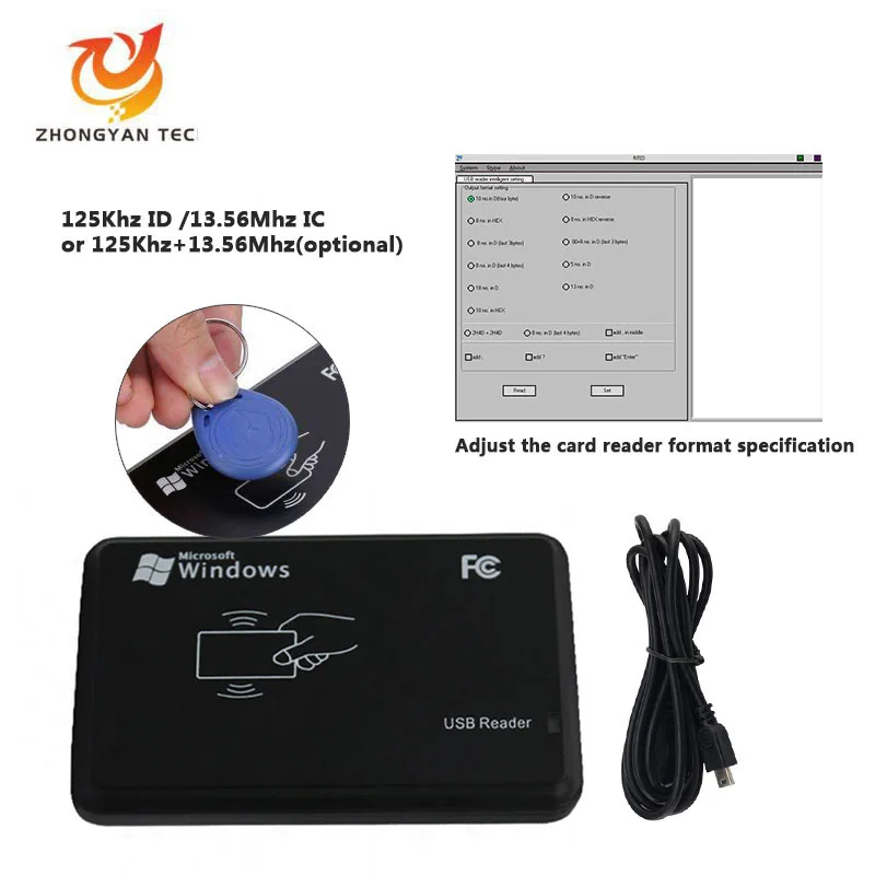 13.56Mhz 125Khz RFID Desktop Reader OTG Type C Plug Play Contactless Dual Frequency  Skimmer NFC USB Card Reader