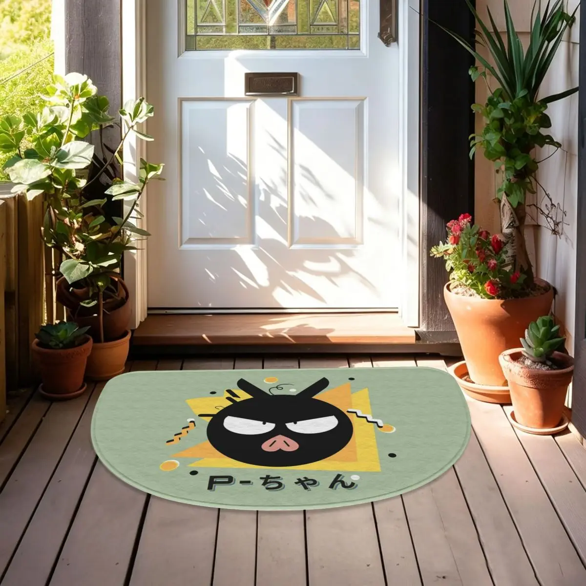 P Chan Ranma 1/2 Soft Flannel Half Round Doormat Non Slip Bathroom Mat Absorbent Floor Carpet for Laundry Room Bathroom