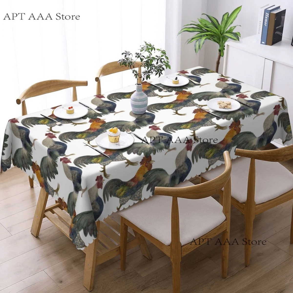 Colorful MulticoloRed Watercolor Roosters Tablecloth Rectangular Waterproof Freemasonry Mason Table Cover Cloth for Banquet